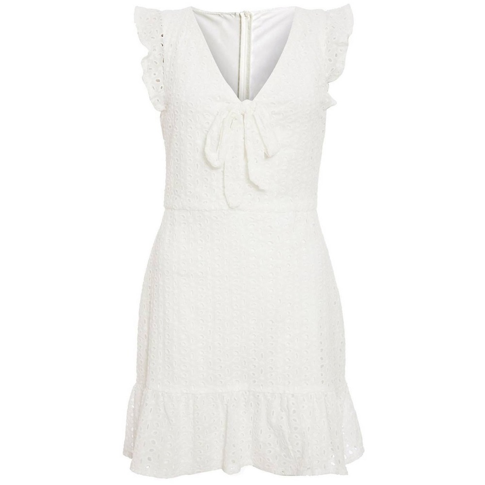 Quiz - White Broderie Tie Front Dress